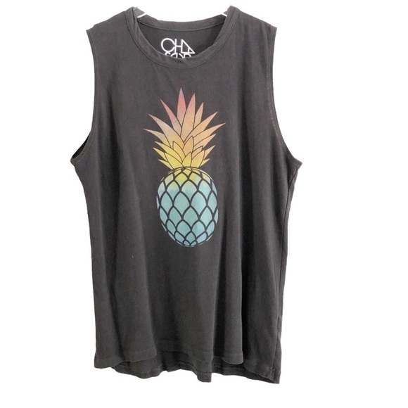 Chaser Pineapple Graphic Sleeveless Tee Brown Size Large - Picture 7 of 7